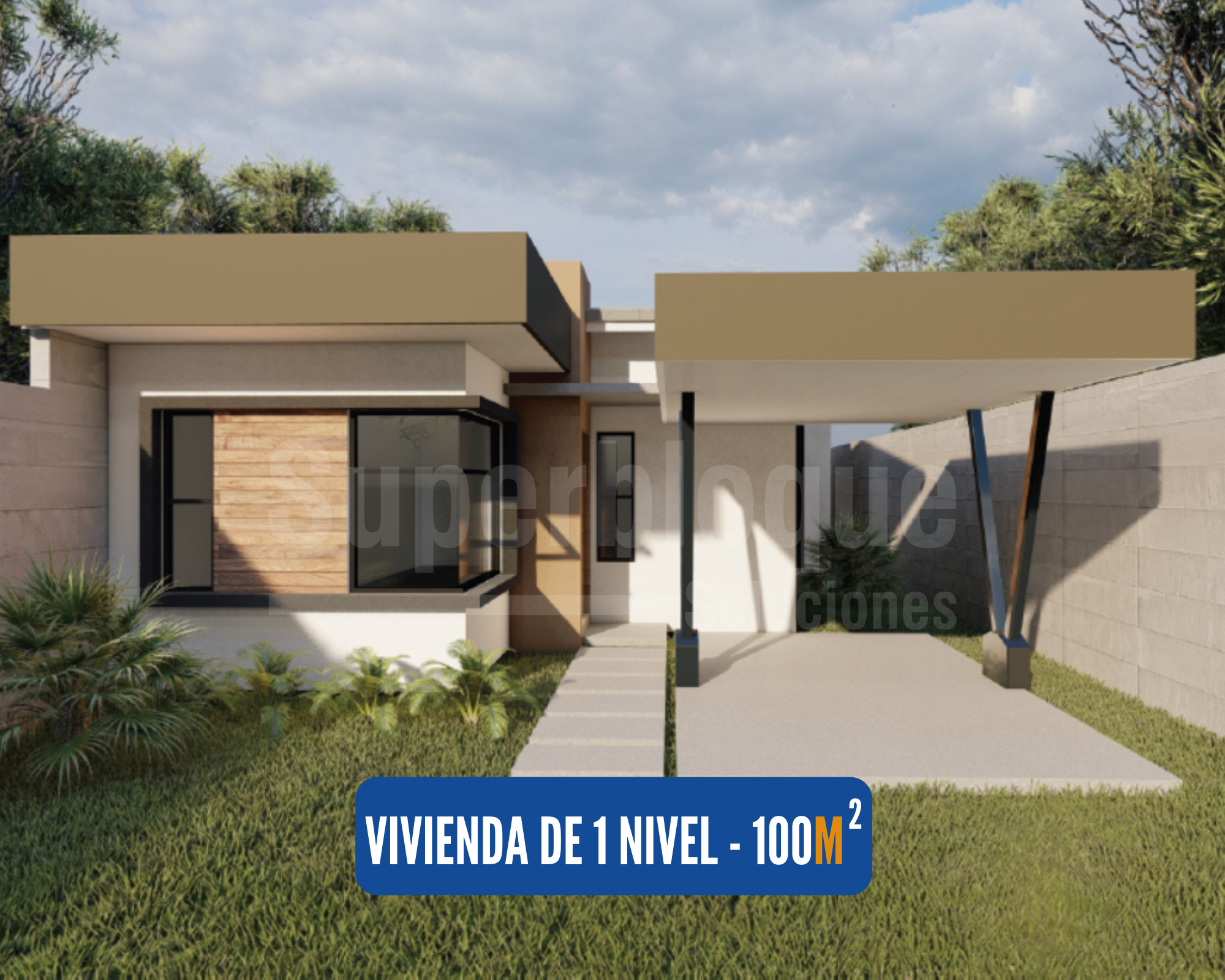 Diseño de vivienda de un nivel – 100m2. - Sistema para construcción de Casas  en Costa Rica